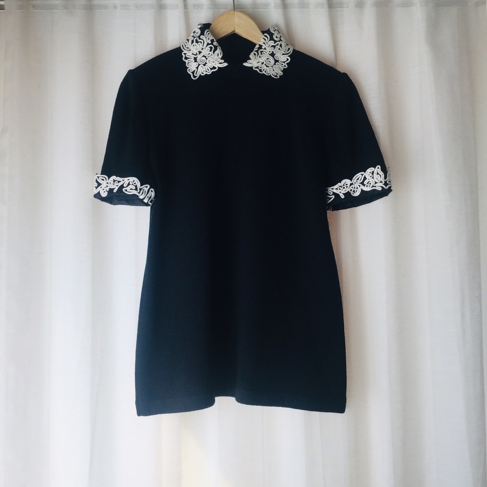 St. John Black Knit with Lace Collar